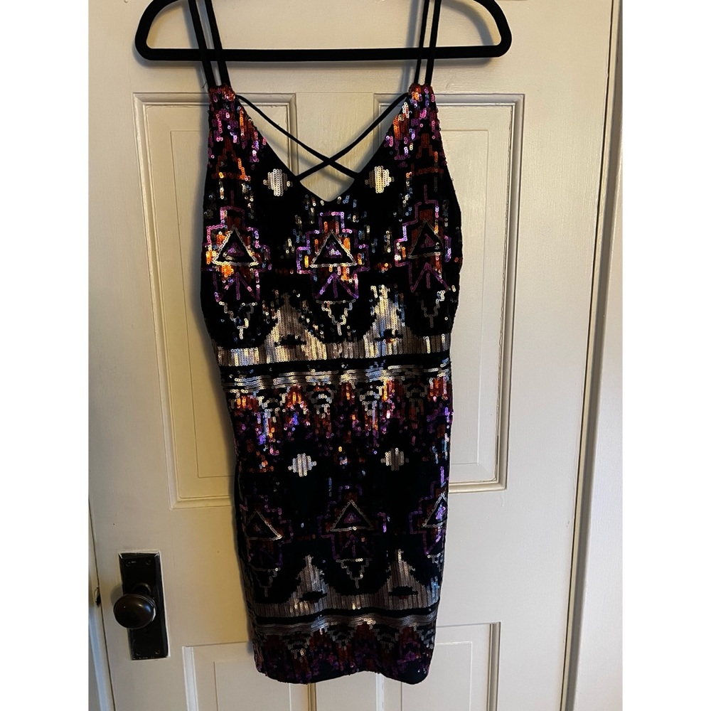 City Triangles Black and Purple Sequin Mini Dress